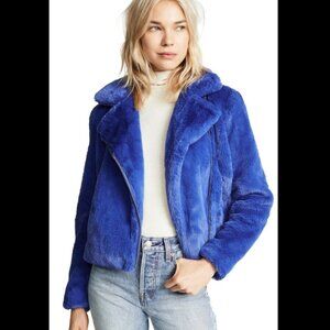 K. Zell Paris Blue Faux Fur Plush Jacket Mob Wife Large